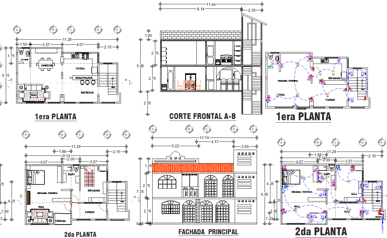 Multifamily House AutoCAD DWG with Plan, Section, and Elevation