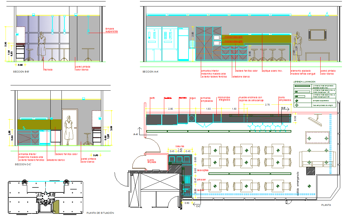 Office AutoCAD Drawing with Detailed Layout, Furniture, and Sections