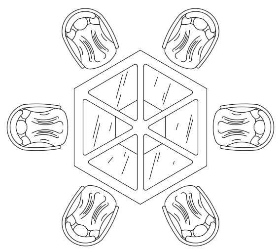 AutoCAD DWG Drawing of 6 Seated Hexagonal Dining Table Plan