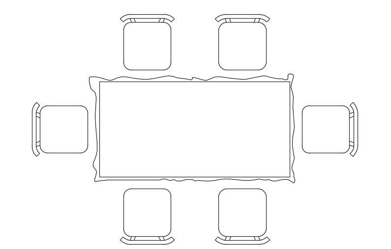 6-Seated Rectangular Dining Table CAD Plan DWG File
