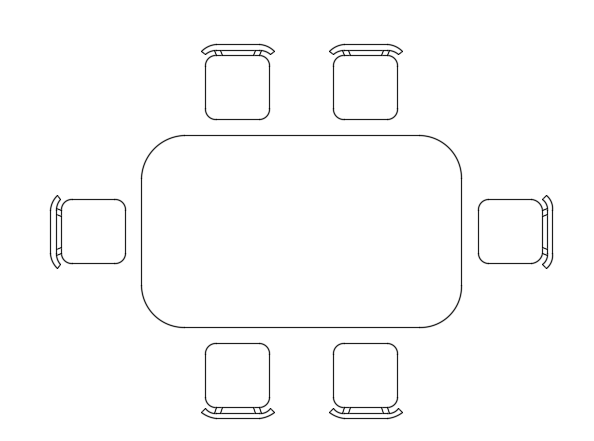 6-Seater Rectangular Edge Corner Dining Table DWG Plan