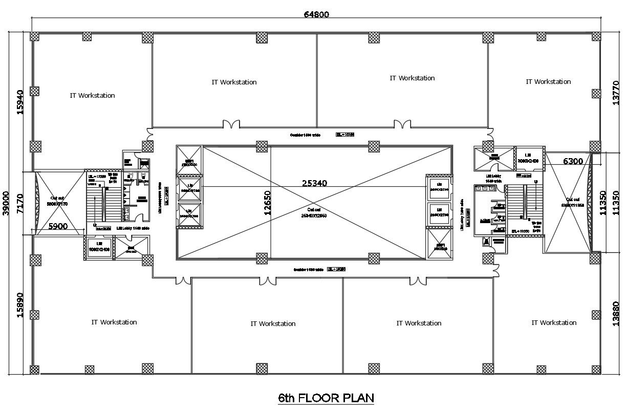 6th floor plan of IT workstation in AutoCAD 2D drawing, dwg file, CAD file
