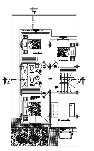 6x11m architecture 3bhk first floor house plan CAD drawing