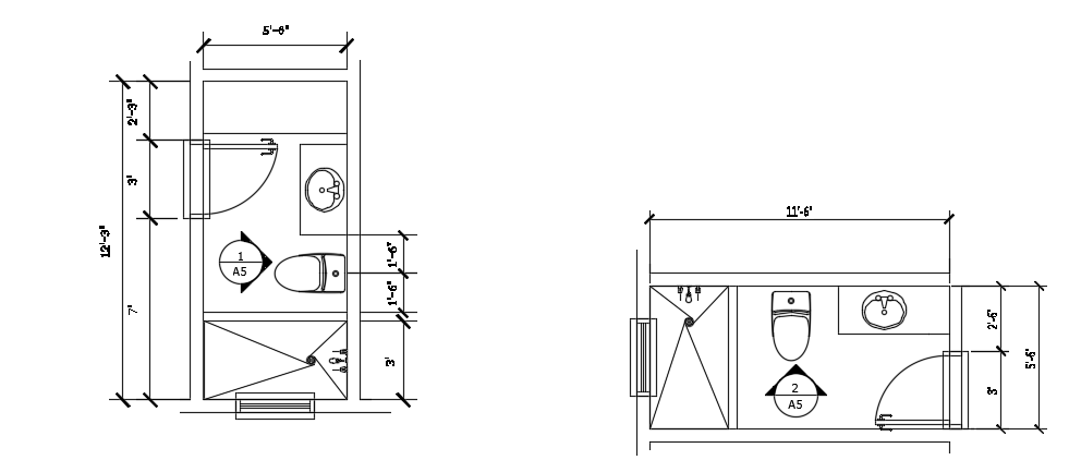 6’x12’ bathroom AutoCAD 2D DWG drawing