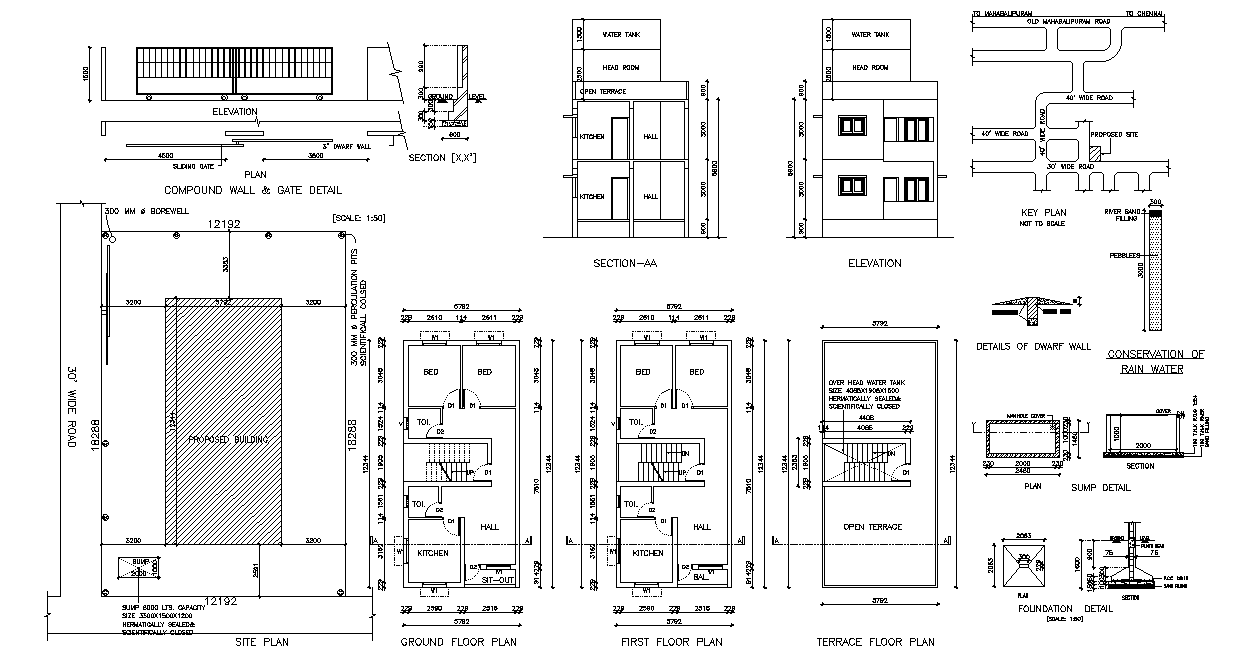6x12m Site plan and floor plan are given in this 2D Autoad DWG drawing file. Download the 2D Autocad DWG drawing file.