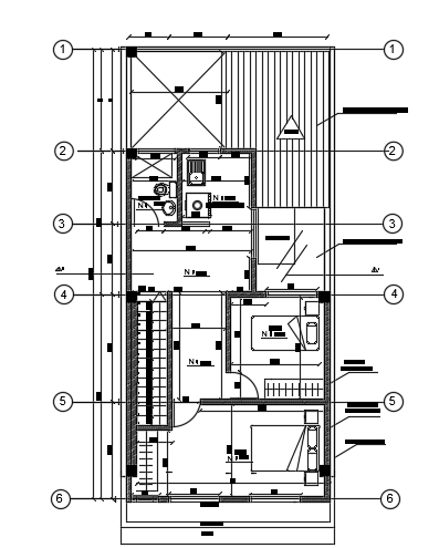6x14m two story second floor plan CAD drawing is given in this file