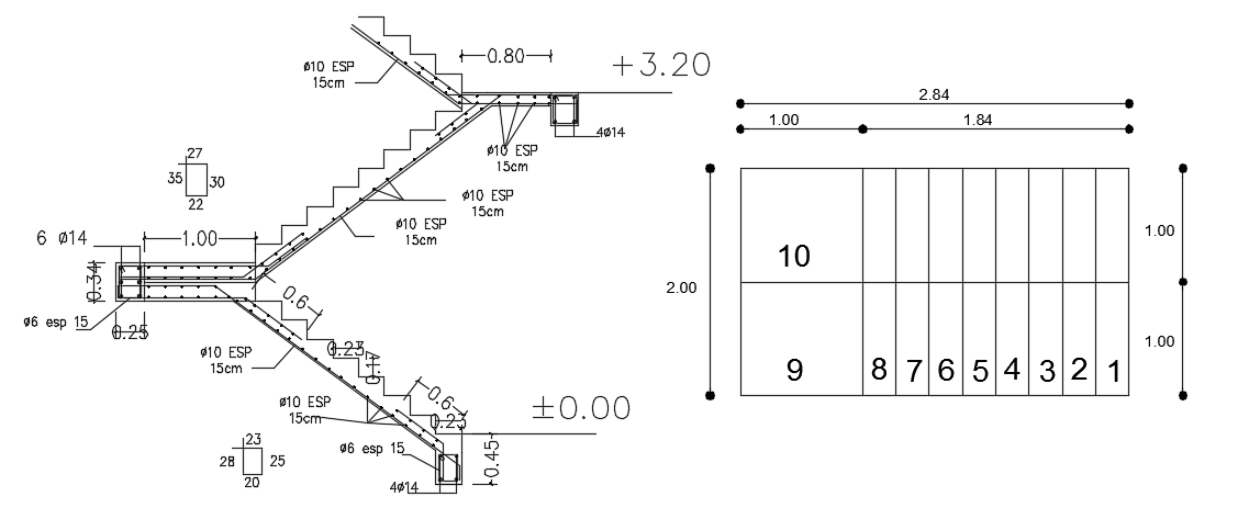 6x16m house plan staircase plan and section CAD drawing
