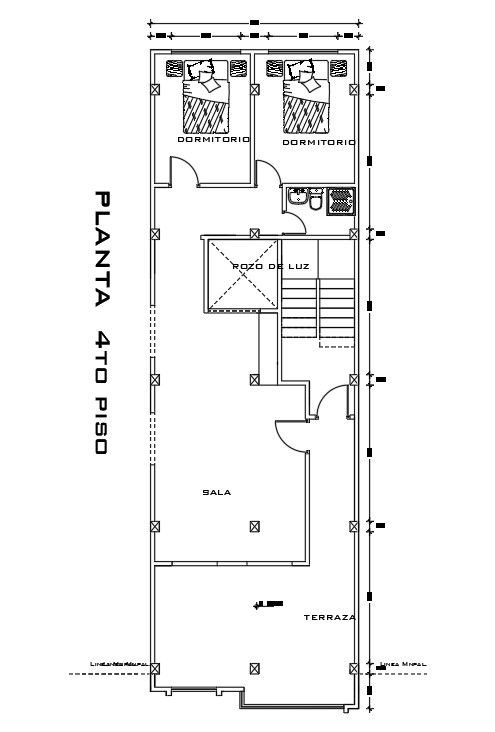 6x16m second floor house plan is given in this Autocad drawing file. Download the Autocad model.