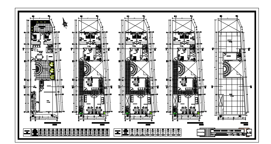 6x24m four story apartment AutoCAD plan is given in this file