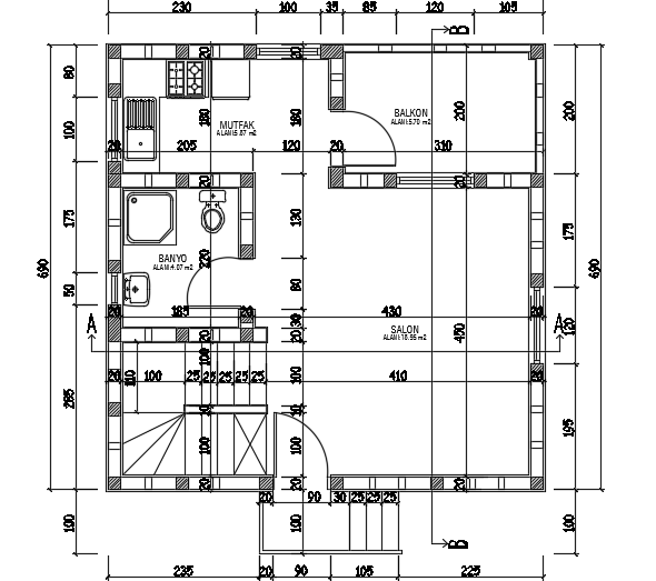 6x5m ground floor house plan cad drawing is given in this file