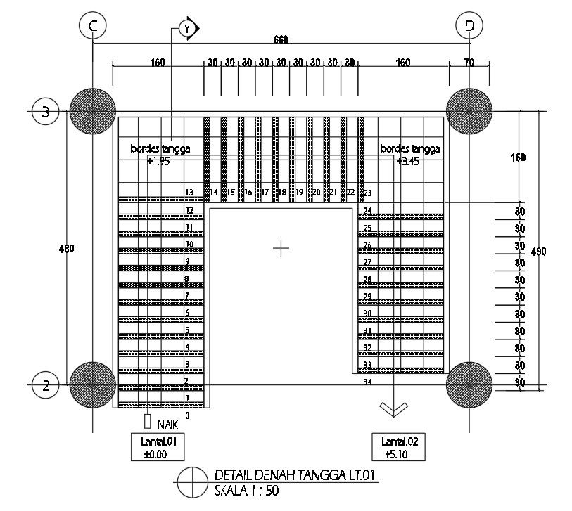 6x5m top view staircase plan is given in this Autocad drawing file.Download now.