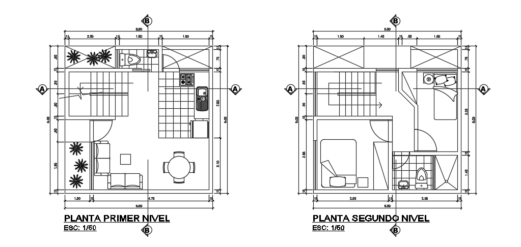 6x6m small residential plan AutoCAD model is given in this file