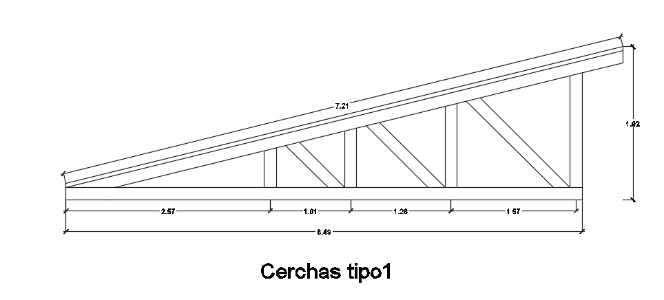 6x7m house building roof cad drawing is given in this file