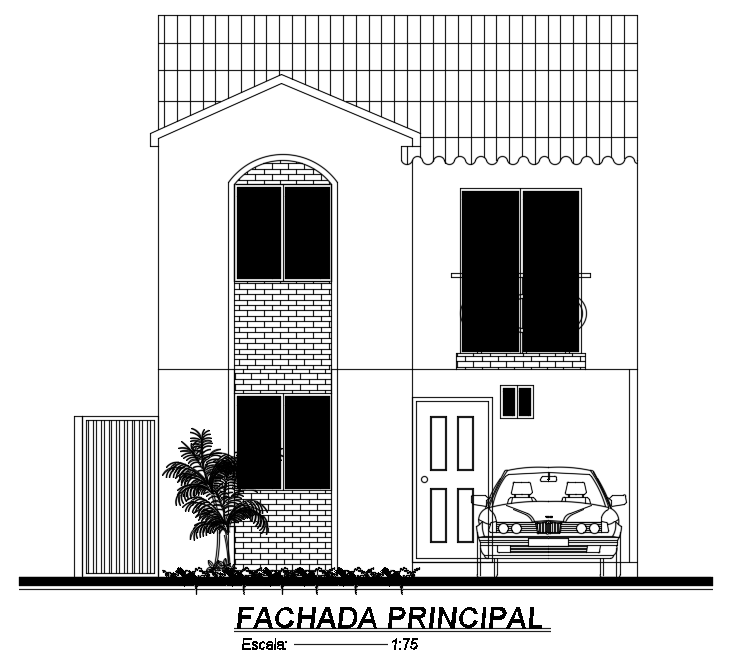 6x8m house building front elevation view drawing