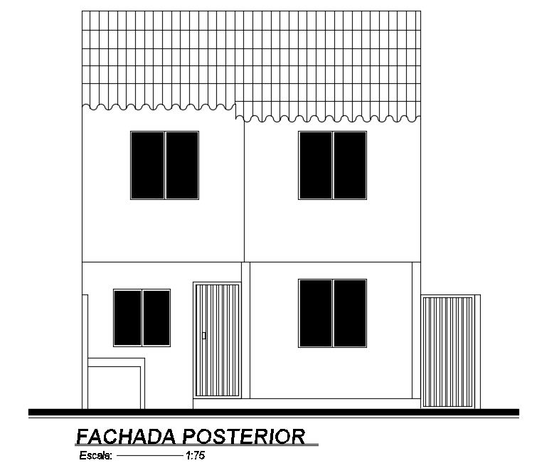 6x8m house building front elevation view drawing is given in this file