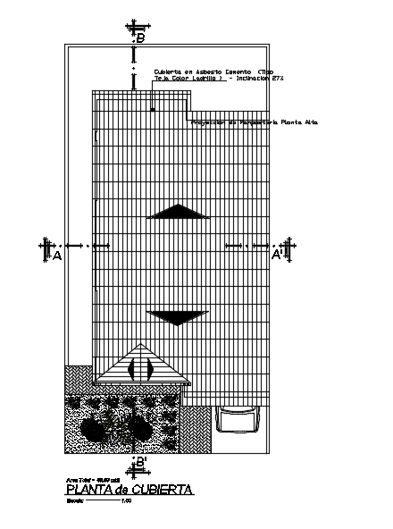 6x8m house plan roof layout 2d drawing is given in this model