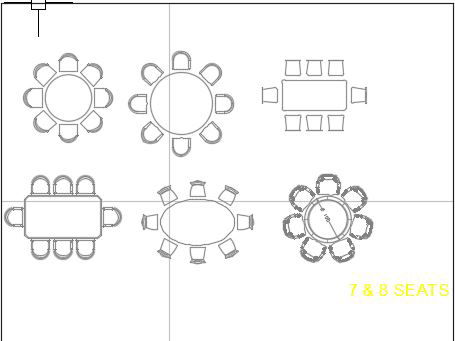 7 and 8 Seater Dining Table AutoCAD Blocks in DWG File