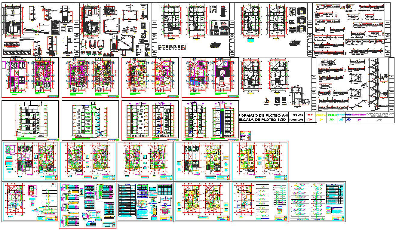 7 story 2 bhk apartment architecture drawing and detail
