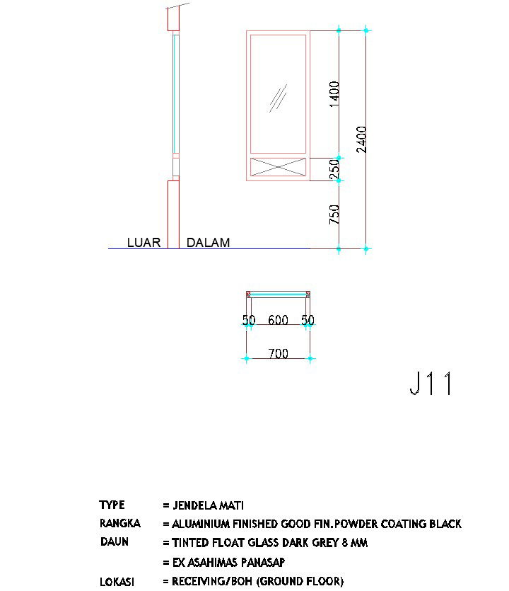 700×1400 sized window design is given in AutoCAD drawing, CAD file, dwg file