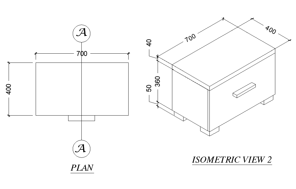 AutoCAD Drawing of 700x400mm Table Plan for Interior Designers
