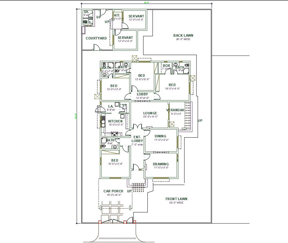 70'X115' 3bedroom Luxury Ground floor House plan AutoCAD DWG file.