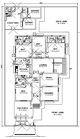70'X115' 4 BHK House plan Drawing.Download Autocad DWG file.