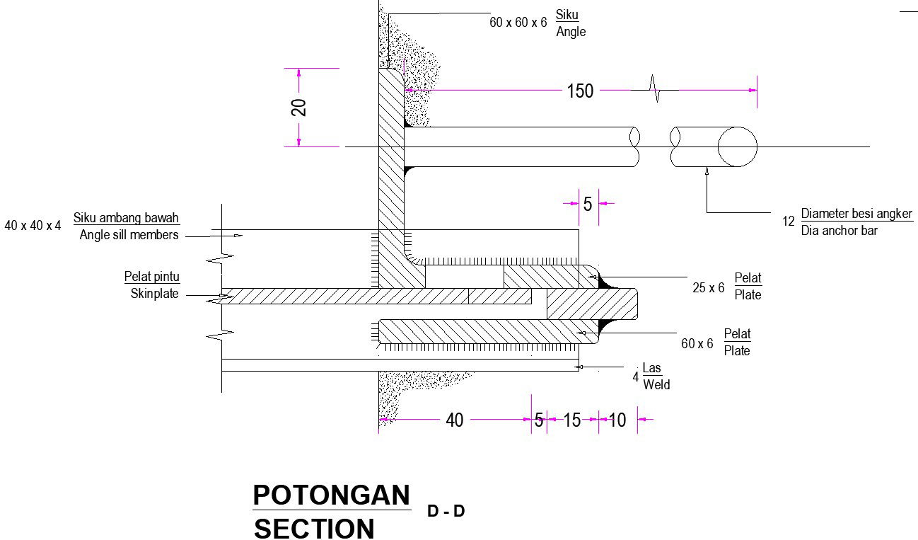 70cm door section cad drawing model is given in this file
