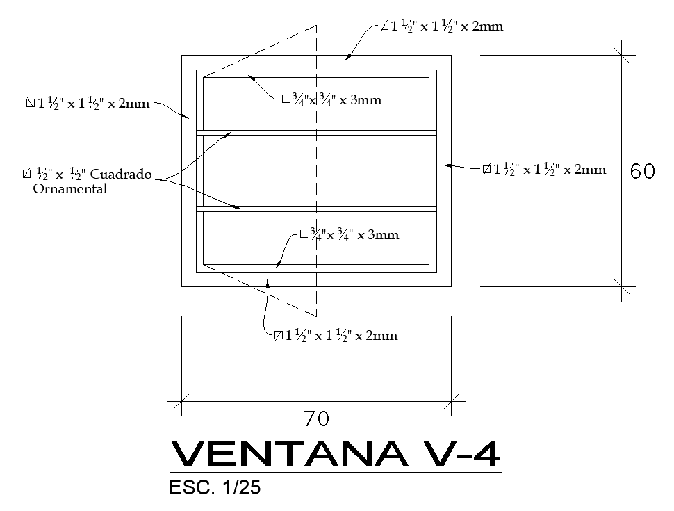 70x60cm window plan AutoCAD drawing is given in this file