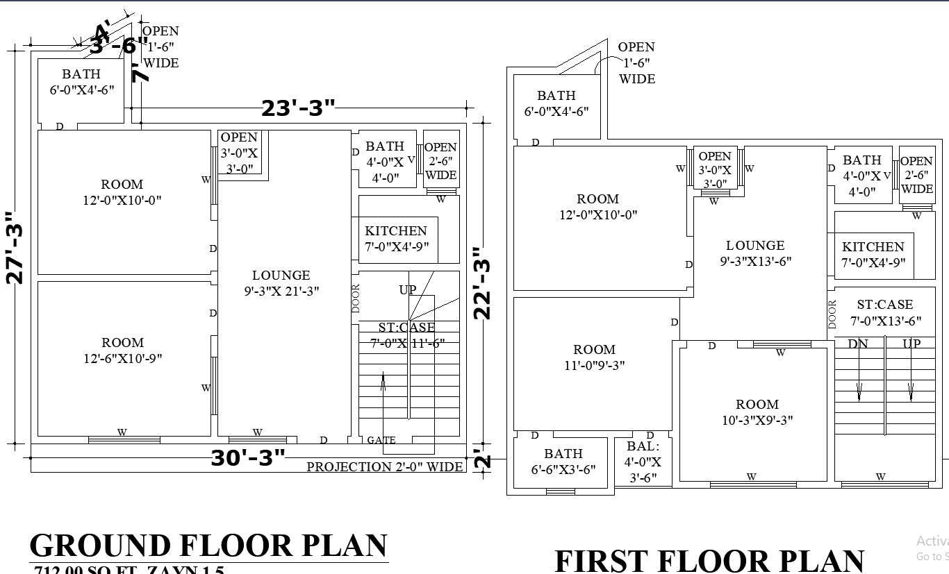 Compact Two Story House Plan AutoCAD CAD Drawing File