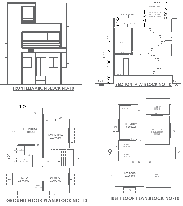 7.16mx11.17m Compact 3BHK House Design with Elevation