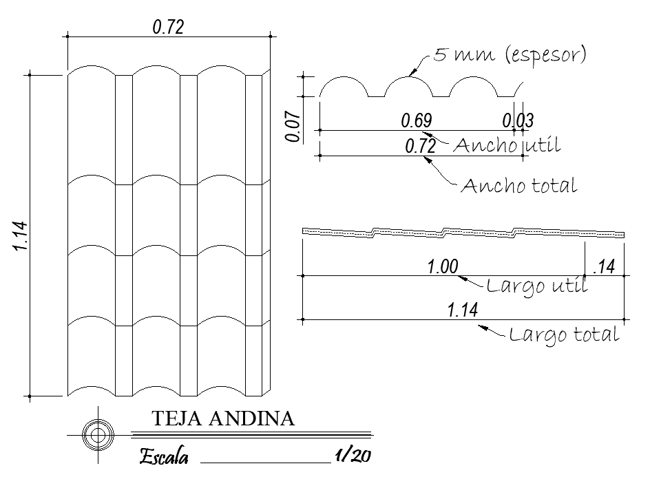 720x1140mm roof sheet plan is given in this AutoCAD drawing model. Download the Autocad model.