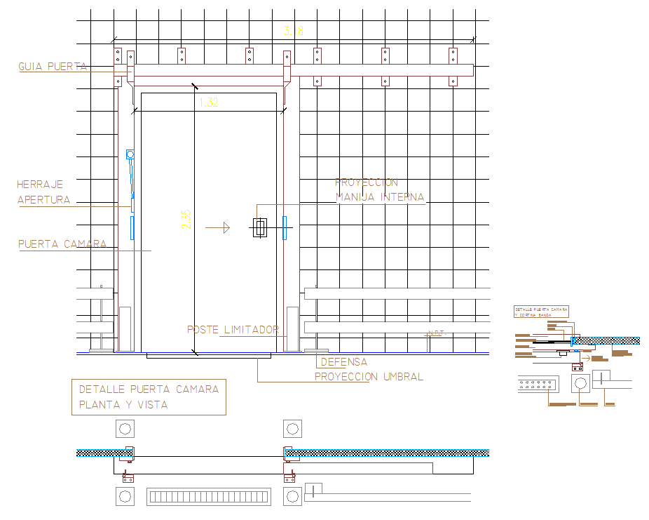 Camera Door CAD Drawing with 2D Architectural Plan and Section