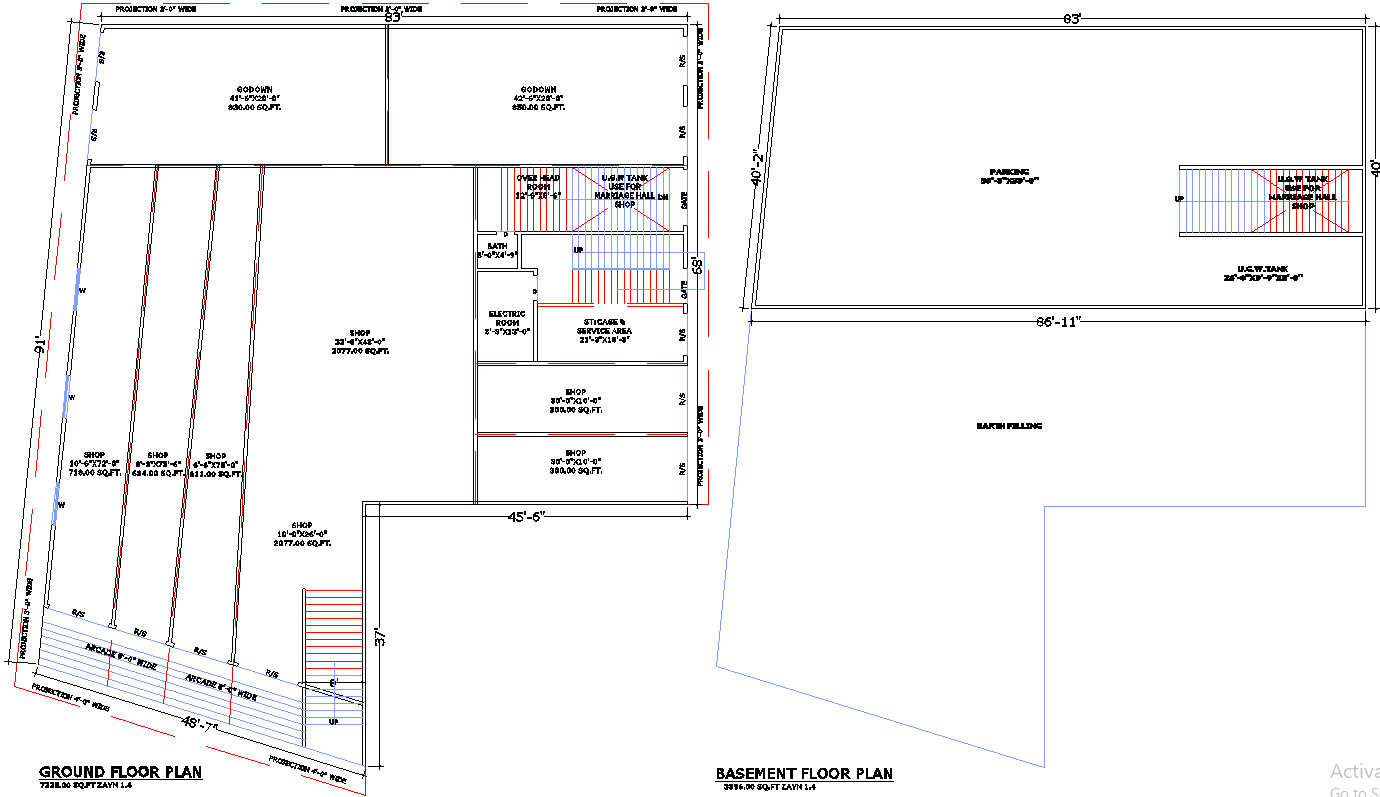 7228 Sq Ft Commercial Building Plan For Basement in DWG File