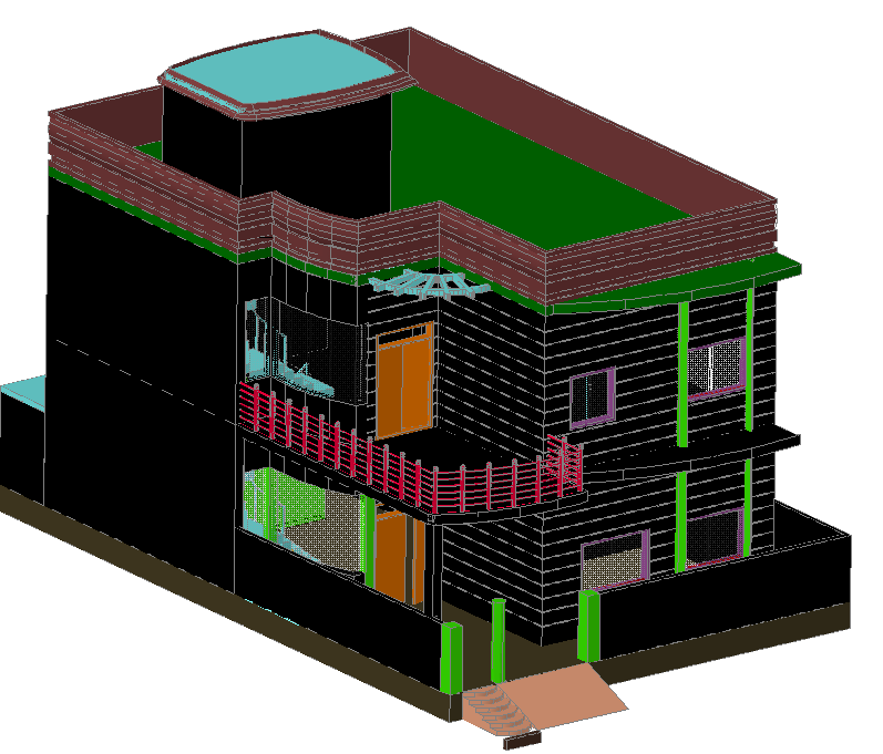 3D Modern Two Floor House Model with Balcony and Terrace Design