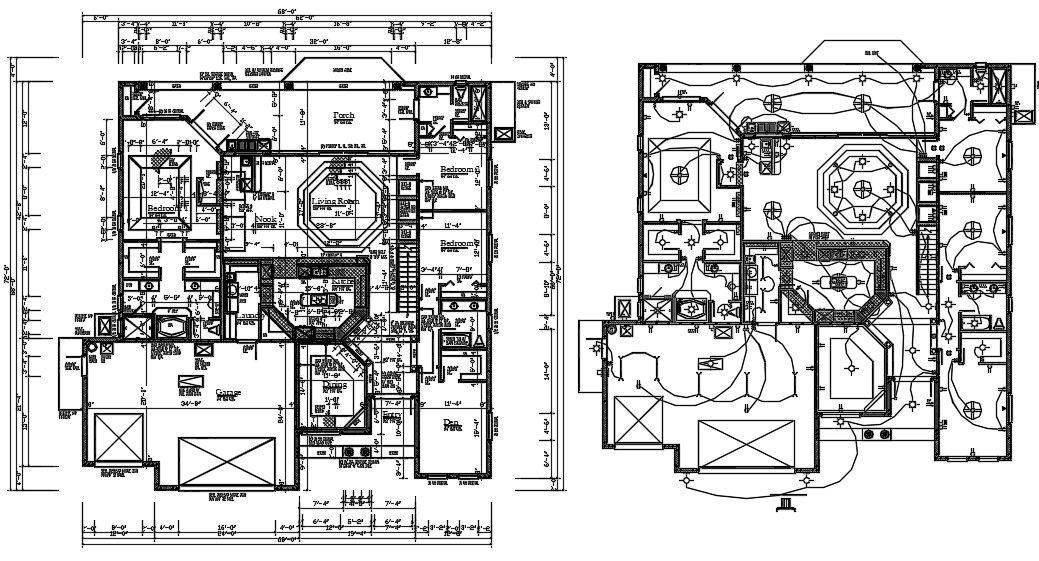 72'X68' House Ground Floor With Electrical Layout Plan AutoCAD File