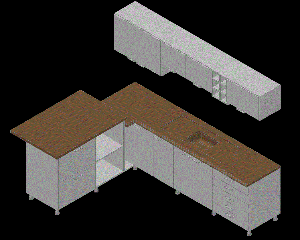 3D Kitchen AutoCAD Available in DWG File for Modern Interior Design