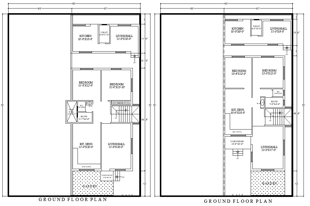DWG House Plan of 72ft×27ft Ground Floor in AutoCAD File