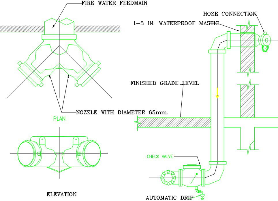 72x35m restaurant building fire department connection detail drawing
