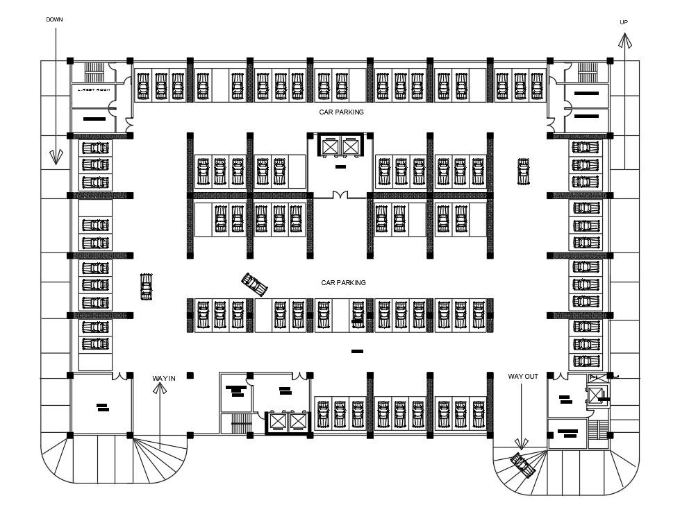 72x52m hotel basement 1 floor plan is given in this AutoCAD model. Download now.