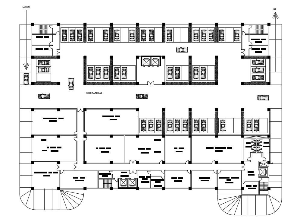 72x52m hotel basement floor plan is given in this AutoCAD model. Download now.