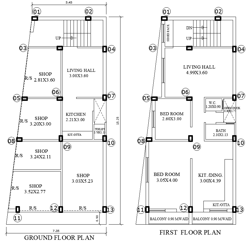 7.35x15.25m AutoCAD House and Shop Plan DWG Layout