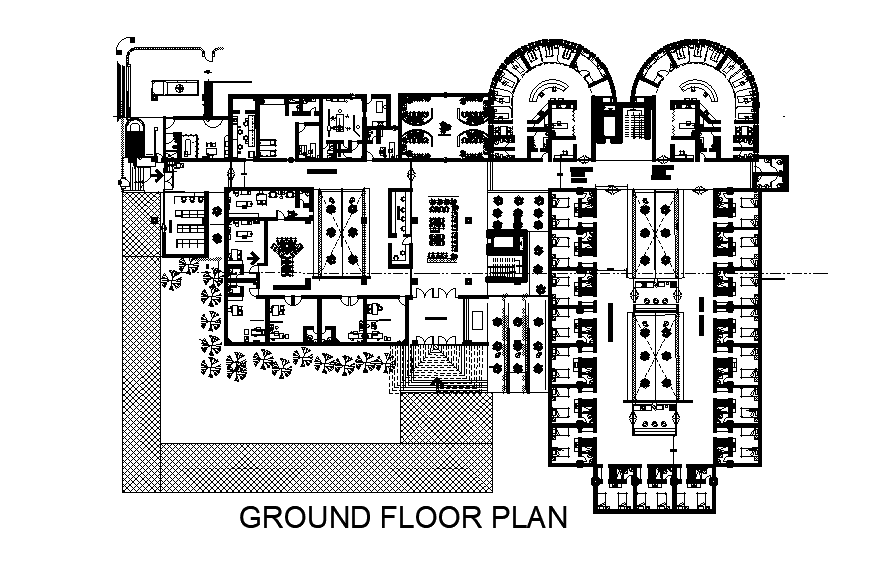 74x52m hospital plan is given in this Autocad drawing file. Download now.