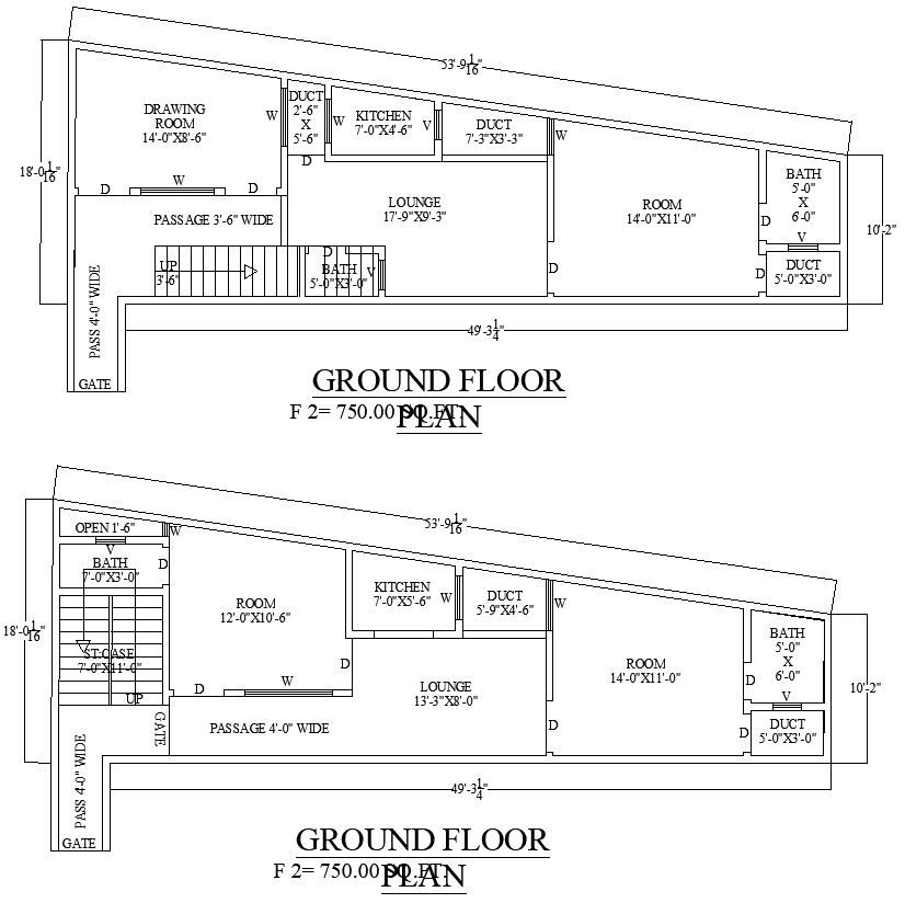 750 Sq Ft Residential Floor Plan in CAD Drawing File