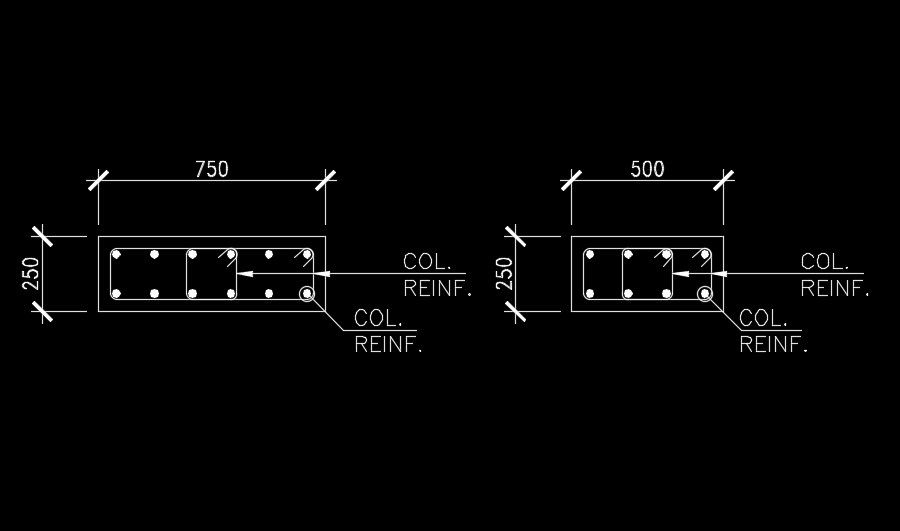 750x250mm column section view is given in this model download now