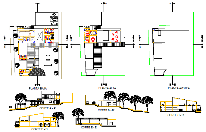 Modern House Design AutoCAD DWG File with Floor Plans and Elevations