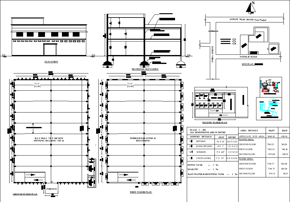 75'6"X105'7" spinning mill building G+1 blueprint plan as per Vastu Shastra is given. Download Autocad DWG and PDF file format.