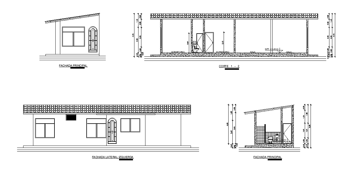 75 Sq Meter House Building Section And Front Elevation Design DWG File