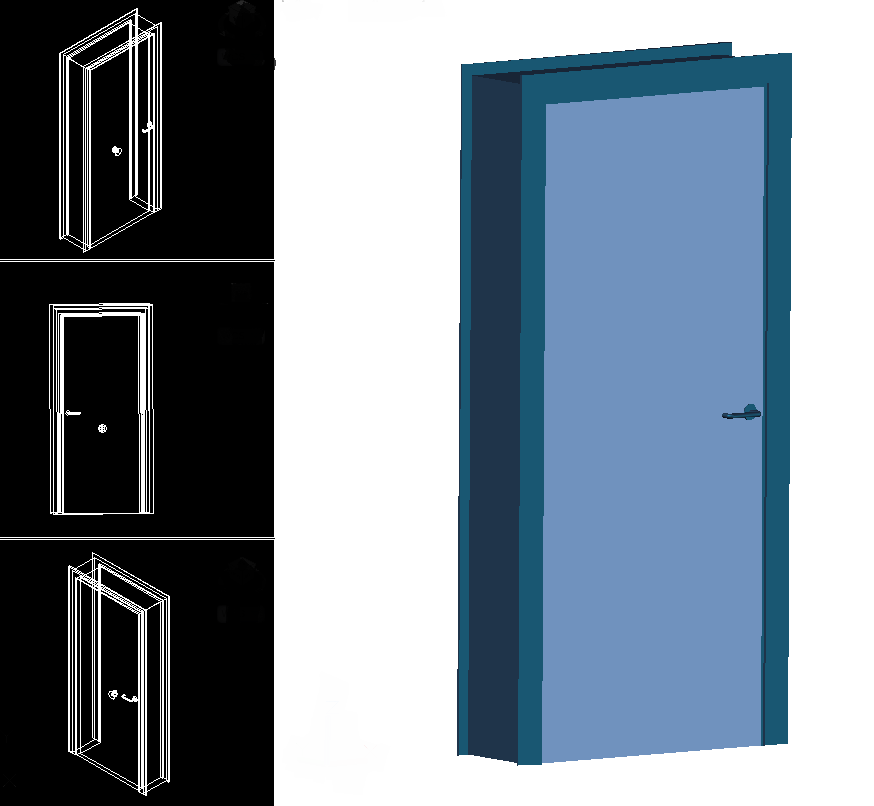 3D Door CAD Drawing with Detailed 3D Rendered Architectural View