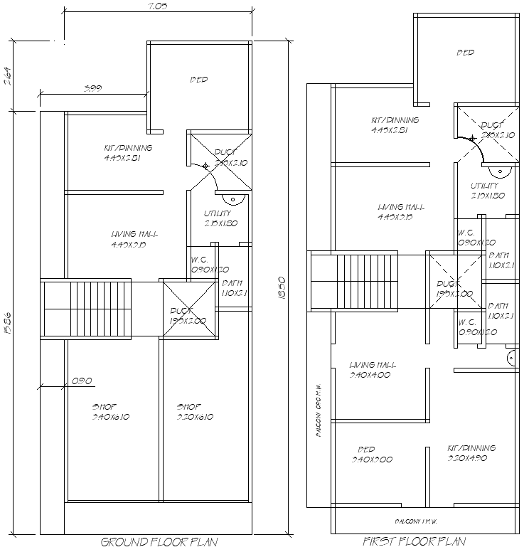 AutoCAD Drawing 7.5mx15.86m House Shop Combo Design