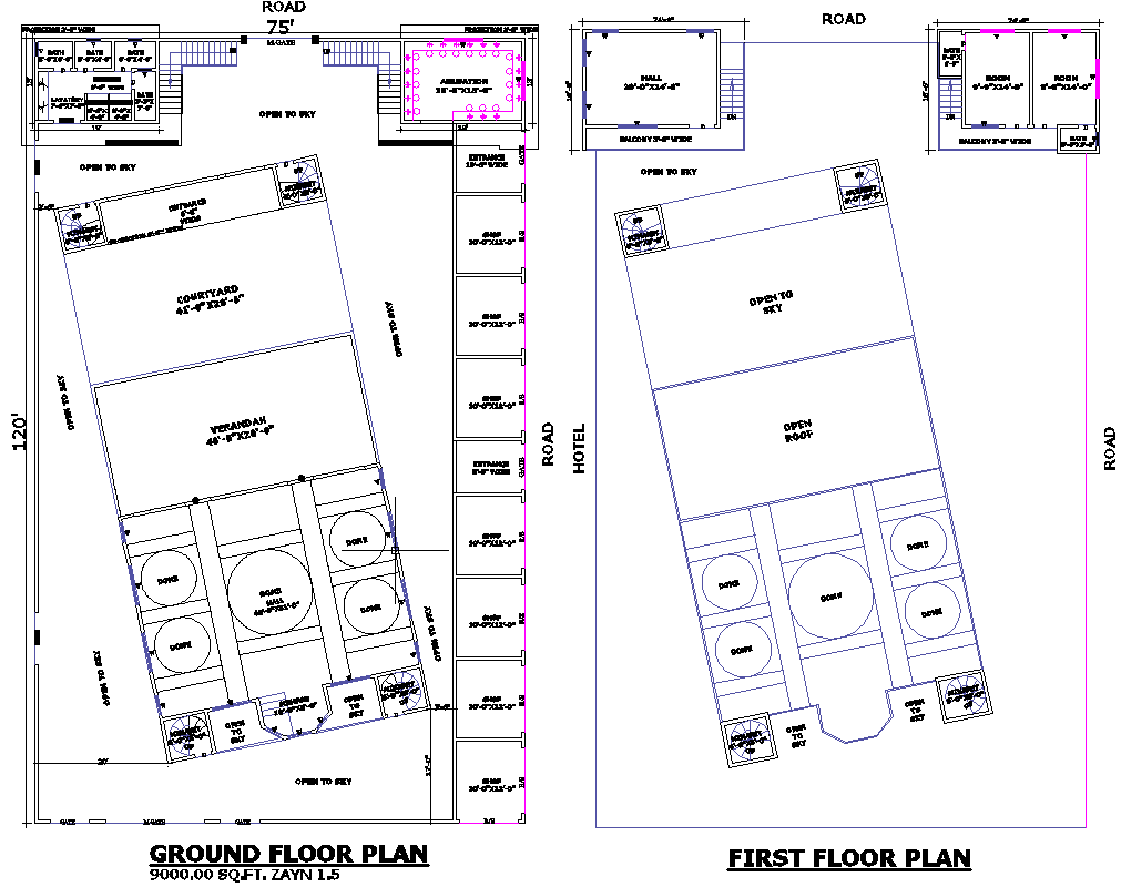 Masjid ground Floor Plan 75x120 in AutoCAD Layout Design